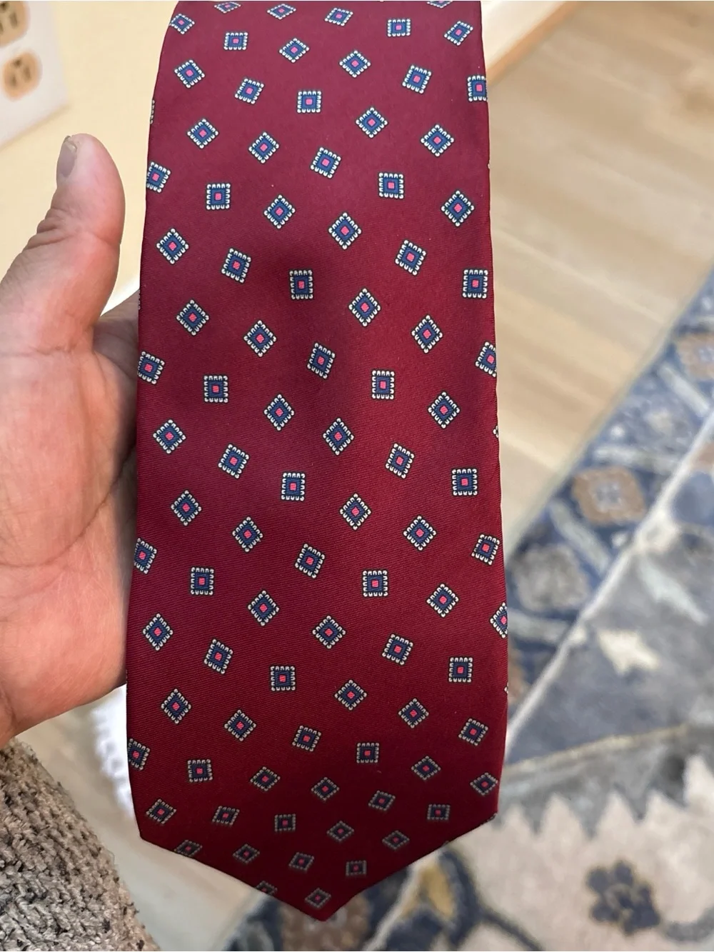 Paco Rabanne Mens Burgundy Geometric Silk Tie